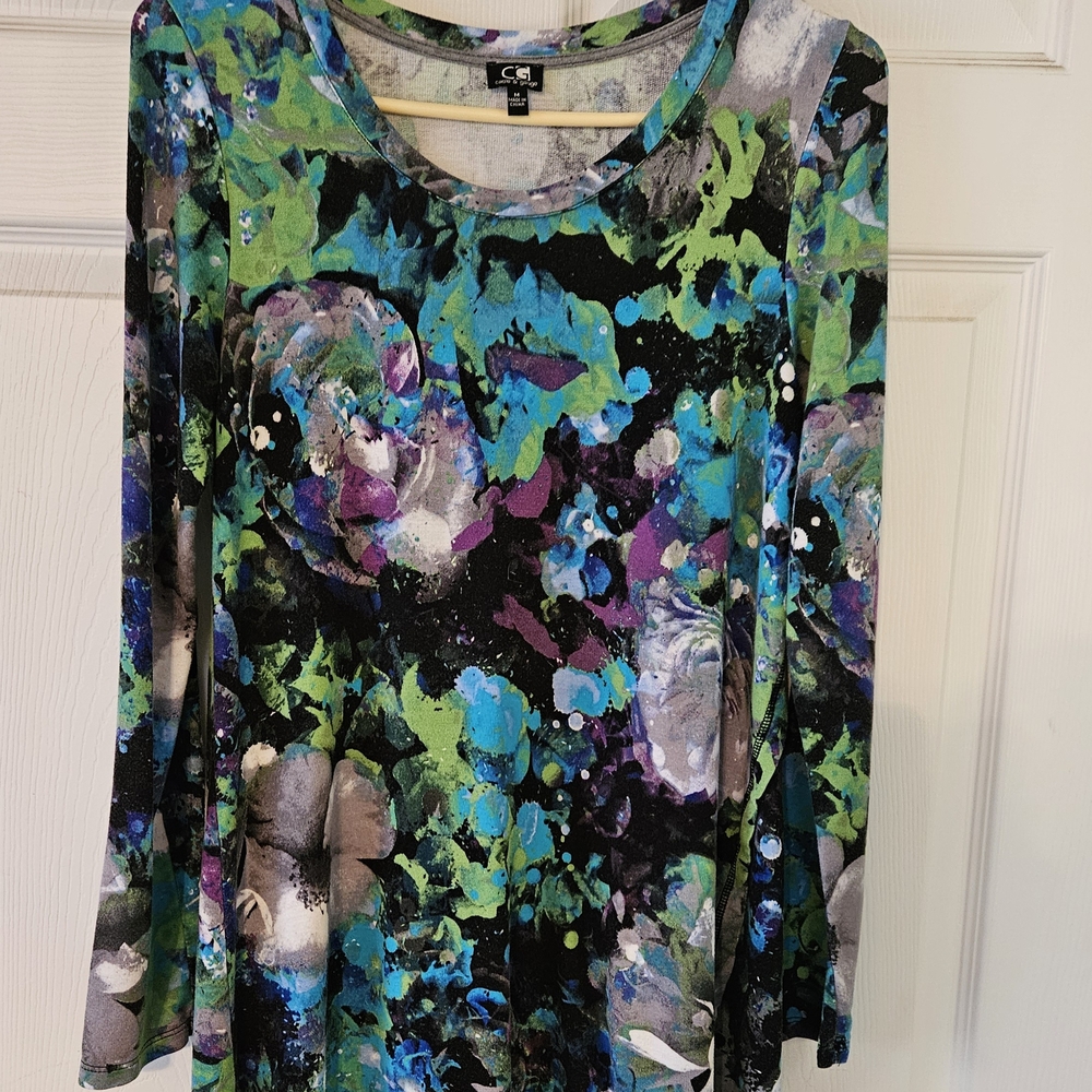 Graphic Blue and Black Relaxed Blouse